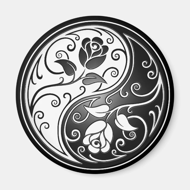 Aimant Yin Yang Roses, noir (Devant)