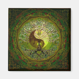 Aimant Yin Yang vert avec arbre de vie
