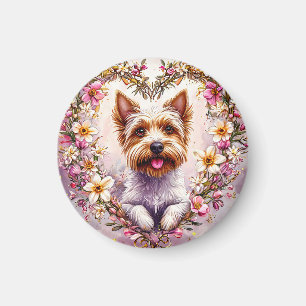 Aimant Yorkie adorable entouré d'une couronne florale