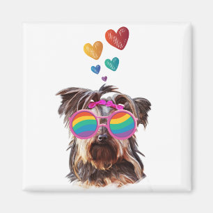 Aimant Yorkie Chien avec Coeurs Saint-Valentin