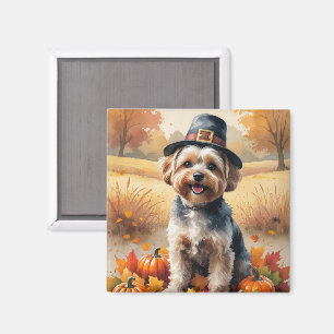 Aimant Yorkipoo dans l'art de feuilles d'automne de Thank