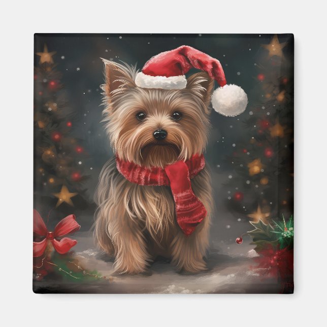 Aimant Yorkshire Terrier Dog dans la neige Noël (Devant)