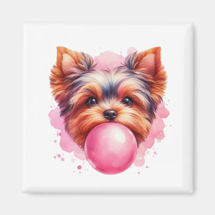 Aimant Yorkshire Terrier Dog w rose Bubblegum Aquarelle