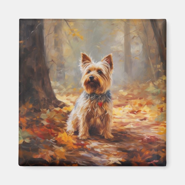 Aimant Yorkshire Terrier en automne Leaves automne Inspir (Devant)