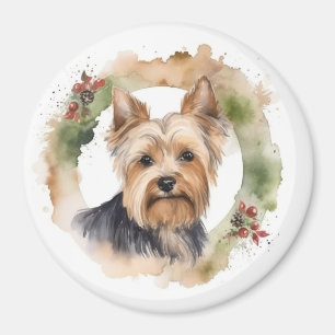 Aimant Yorkshire Terrier Fête de la couronne de Noël Coup