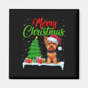 Aimant Yorkshire Terrier Feux d'arbre de Noël Lumières Dr