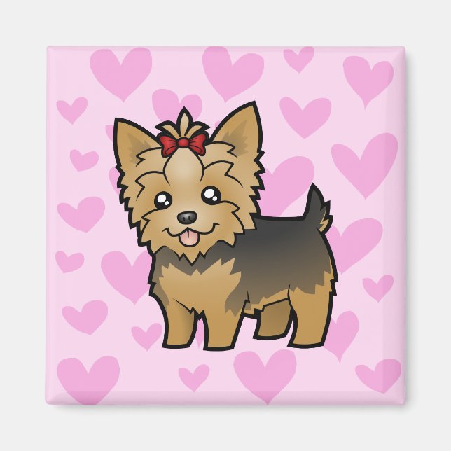 Aimant Yorkshire Terrier Love (cheveux courts avec arc) (Devant)