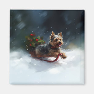 Aimant Yorkshire Terrier Noël neige hiver