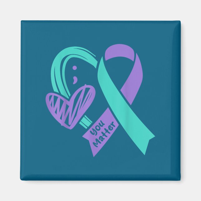 Aimant You Suicide Prevention Awareness Teal Purple Heart (Devant)