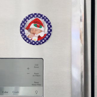 Aimant Your Photo Santa Baby Blue Background Snowflakes