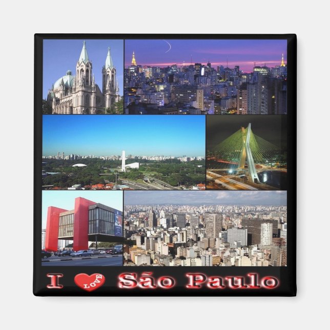 Aimant zBR011 SAO PAULO I Love, Mosaïque, Réfrigérateur (Devant)