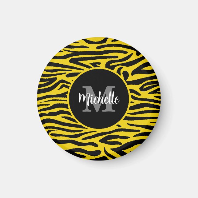 Aimant Zebra Animal Skin Moderne Monogramme Nom du script (Devant)