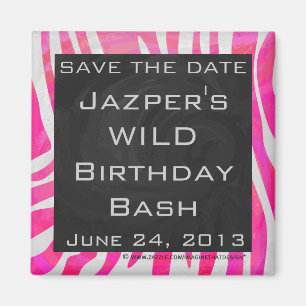 Aimant Zebra Hot rose et blanc avec Monogramme