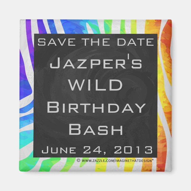 Aimant Zebra Monogram Arc-en-ciel et impression blanche (Devant)