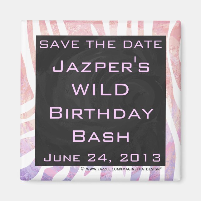 Aimant Zebra Monogram rose et blanc (Devant)