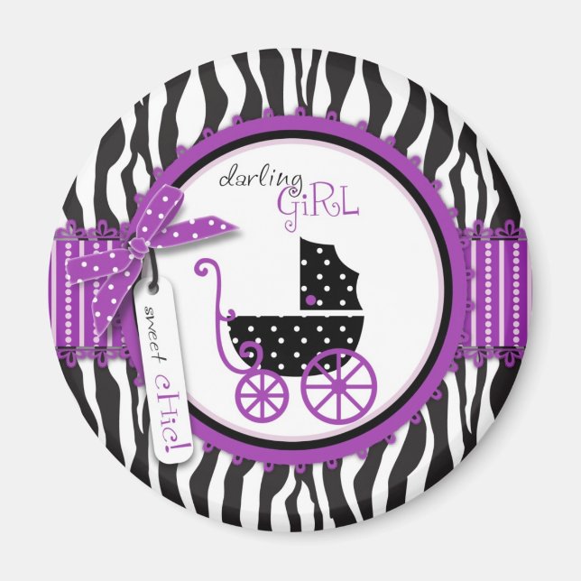 Aimant Zebra Print & Baby Carriage Baby shower (Devant)