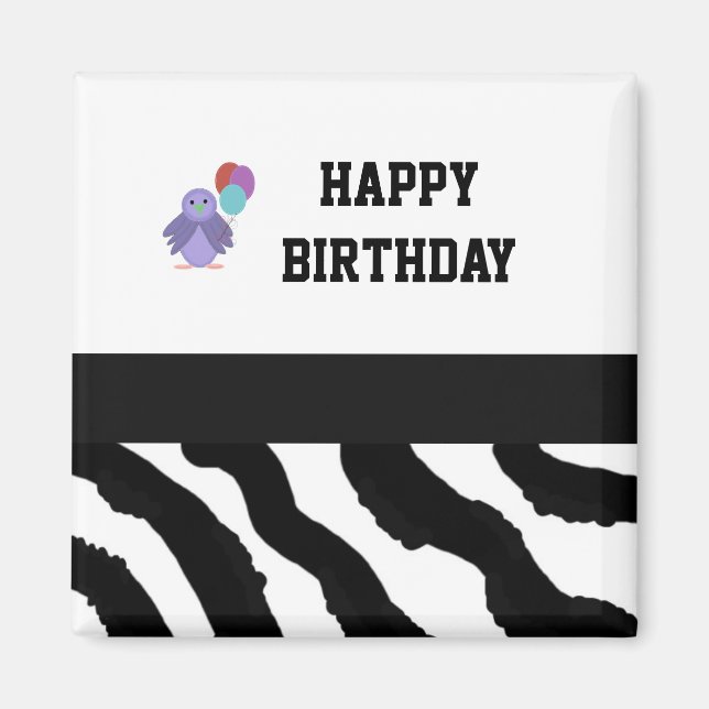 Aimant Zebra Print Oiseaux et ballons d'anniversaire (Devant)