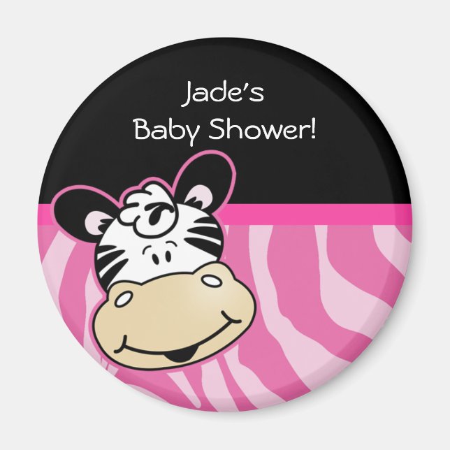 Aimant Zèbre avec bandes Zèbre rose Baby shower Favoriser (Devant)