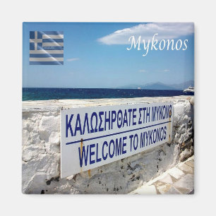 Aimant zGR097 MYKONOS, Bienvenue, Grèce, Frigo