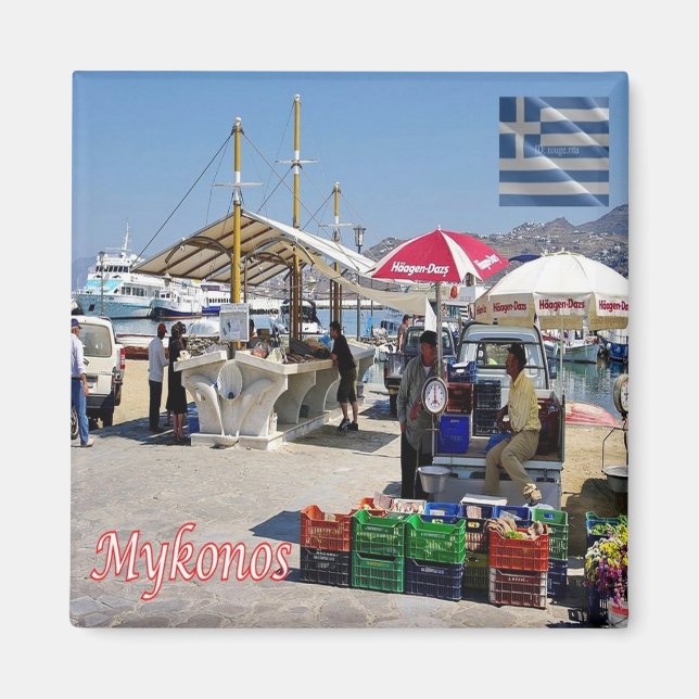 Aimant zGR102 MYKONOS, Port Market, Grèce, Frigo (Devant)