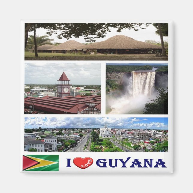 Aimant zGY004 GUYANA I Love, Mosaïque, Amérique, Frigo (Devant)