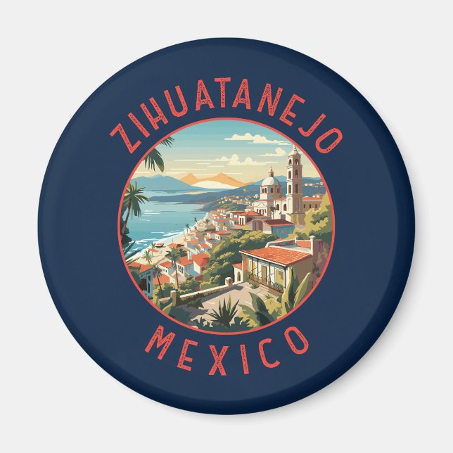 Aimant Zihuatanejo Mexique Cercle en détresse rétro (Devant)