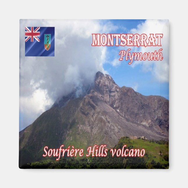Aimant zMS004 MONTSERRAT Plymouth, Volcan Soufriere Hills (Devant)