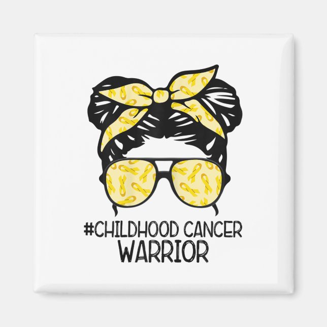 Aimant Zqxj Messy Bun Yellow Ribbon Childhood Cancer Warr (Devant)