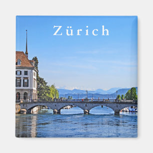 Aimant Zurich. Limmat. Hôtel de ville et pont.