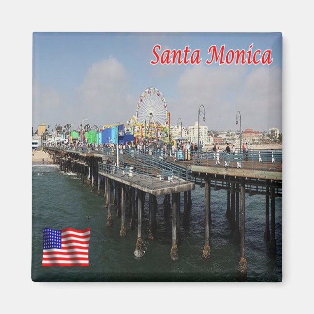 Aimant zUS201 PÈRE NOËL MONICA Beach, Californie, Fridge (Devant)