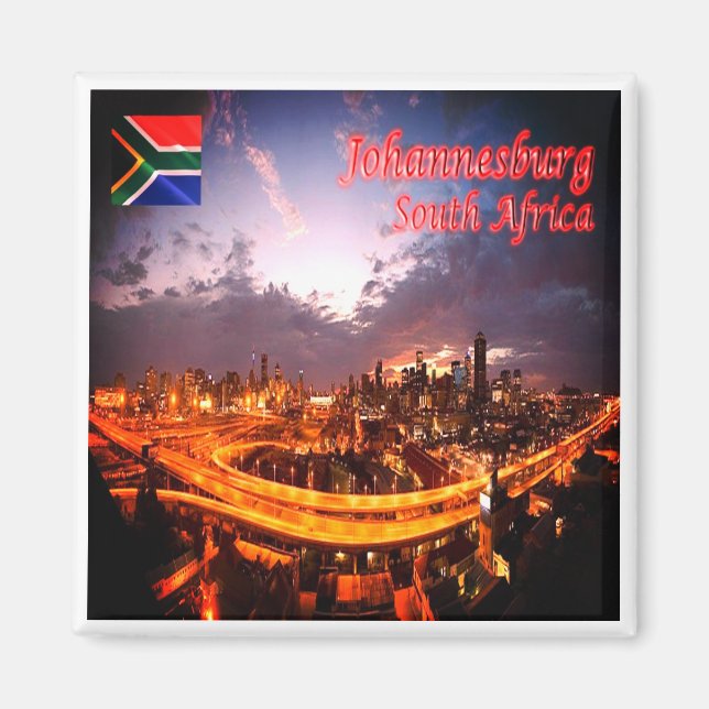 Aimant zZA015 JOHANNESBURG par Nuit, Afrique du Sud, Réfr (Devant)