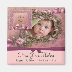 Aimants de naissance pour fille avec roses roses b