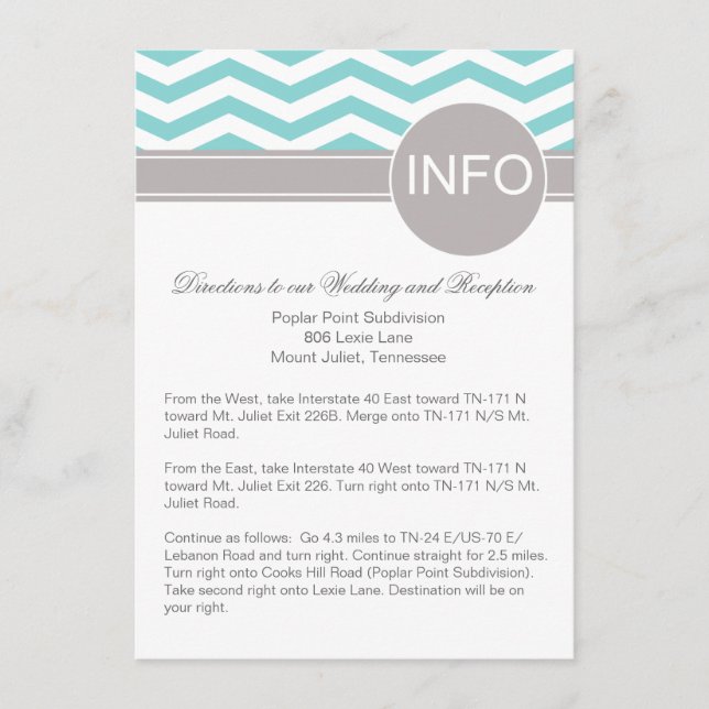 Aimee Chic Chevron Info Wedding Directions | teal Enclosure Card (Front)