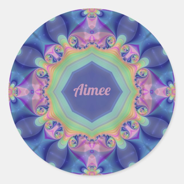 AIMEE ~ Pastel Abstract Kaleidoscope Pattern ~  Classic Round Sticker (Front)