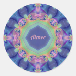 AIMEE ~ Pastel Abstract Kaleidoscope Pattern ~  Classic Round Sticker