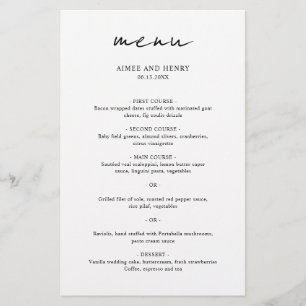 Aimee Rustic Script Menu Mariage moderne