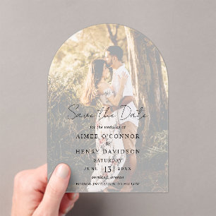 Aimee Rustic Script Modern Wedding Save the Date Acrylic Invitations