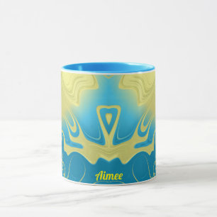 AIMEE ~ Zany 3D Fractal ~ Yellow Blue 3D Mug