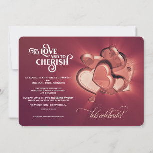 Aimer Et Chercher Les Coeurs D'Or Roses Invitation