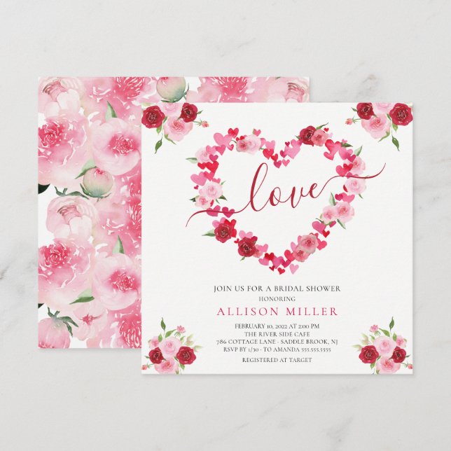 Aimer Floral Heart Invitation de douche nuptiale (Devant / Derrière)