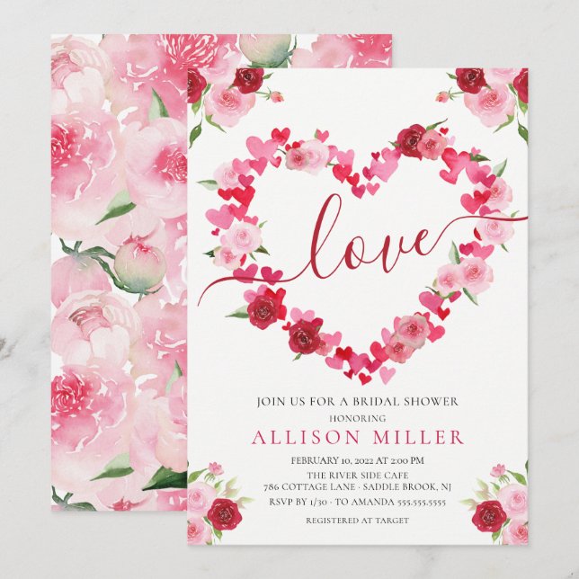 Aimer Floral Heart Invitation de douche nuptiale (Devant / Derrière)