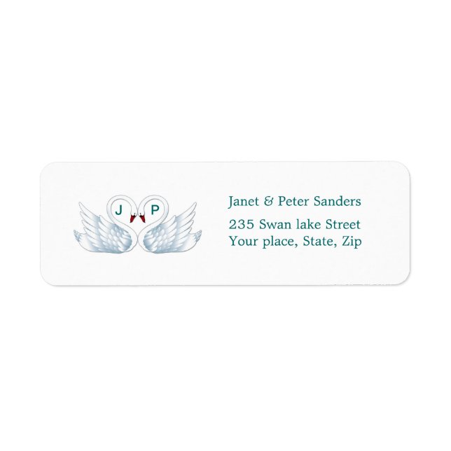 Aimer les cygnes Monogramme Adresse de retour (Devant)