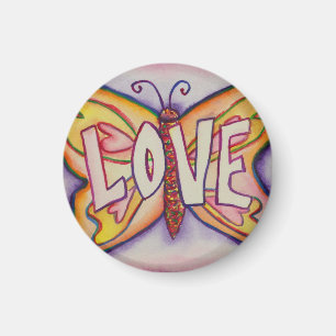 Aimer Mot rose Papillon Peinture Magnets personnal