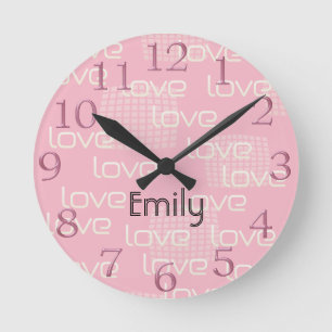 Aimer rose mignon Ajouter un nom Horloge murale