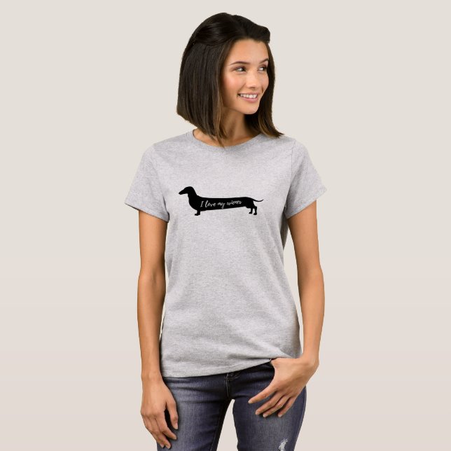 Aimez mon T-shirt de femmes de chien de saucisse (Devant entier)