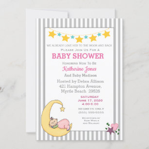 Aimez-Vous À La Lune Baby Girl Shower Invitation