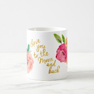 Aimez-vous dans la tasse florale de lune et de dos