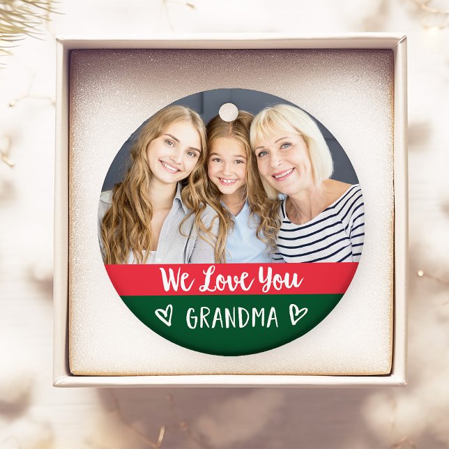 Aimez-vous grand-mère | Couleur verte rouge bloc d (A red and green ornament with two photos that would make the perfect Christmas gift for grandma)