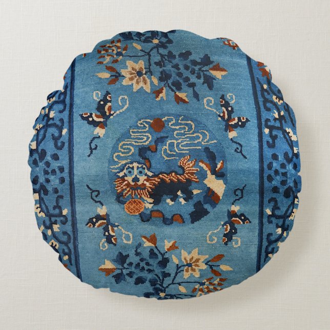 Aincent Chinese Deep Royal Blue  Round Pillow (Front)