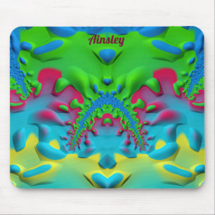 AINSLEY ~ Zany Hot Pink Yellow Green and Blue  Mouse Pad